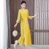 Modern Hanfu Women Embroidery V Neck Vintage National Zen Clothing Chinese Traditional Dresses Long Eleganti Slim Dresses