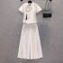 Summer Lotus Sweet Chinese Suit Large Size Embroidered Top Suit Hanfu Slim Wide leg Pants Oversized Women Two piece Set