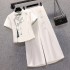 Summer Lotus Sweet Chinese Suit Large Size Embroidered Top Suit Hanfu Slim Wide leg Pants Oversized Women Two piece Set