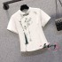 Summer Lotus Sweet Chinese Suit Large Size Embroidered Top Suit Hanfu Slim Wide leg Pants Oversized Women Two piece Set