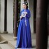 Royal Blue Hanfu Elegant Embroidery Ancient Costumes Chinese Women Lace Cardigan Lapel Collar Dresses Party Prom Dance