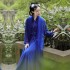 Royal Blue Hanfu Elegant Embroidery Ancient Costumes Chinese Women Lace Cardigan Lapel Collar Dresses Party Prom Dance