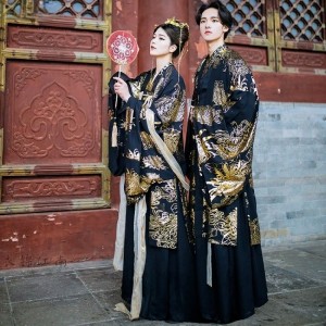 Ancient Chinese Traditional Dresses Black Hanfu Sets Paired Clothing For Couple Cosplay Costumes Oriental Dance Men Women