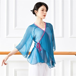 Women Classical Dance Shirt Chinese Folk Dance Costumes Hanfu Folk Ballet Practice Clothes Yoga Sportswear Tops