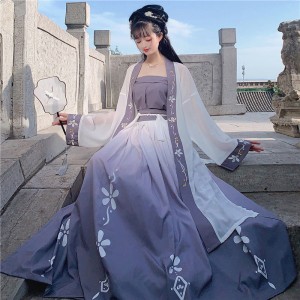 Women Hanfu Song Dynasty Loose Retro Dresses Cardigan Flower Bird Print Pleated Skirt Camisole Suit Wei Jin Dynasty Clothing