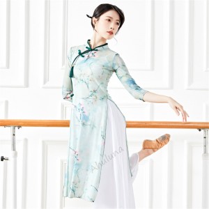 Women Classical Dance Costume Chinese Folk Dance Cheongsam Rhyme Basic Training Suit Hanfu Practice Wear