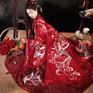 Chinese Traditioanl Red Hanfu Women Wedding Elegant Fairy Folk Dance Costumes Embroidery Stage Performance Retro Dresses Robe