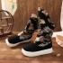 Chinese Hanfu Embroidered Boots Shoes Men Vintage Hanfu High Heighten Black Bow Soap Boots Shoes Men Women Plus Size 44#