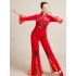 Classical National Yangko Dance Wear Elegant Folk Square Dance Hanfu Clothing Red Green Traditional Folk Dance Performance Suit