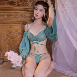 Ancient Western Hanfu Sexy Lingerie Temptation Cheongsam Uniform Pajamas Pure Desire Perspective Bra Panties Elegant Gloves