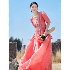 Chinese Traditional Dresses Ancient Dance Costumes Women National Stage Ethnic Hanfu Flower Embroidery Tang Suit Retro Dress