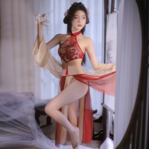 Chinese Hanfu Lingerie Sexy Cosplay Costumes Bellyband Backless Temptation Slit Long Dresses Sleepwear Retro Ancient Hanfu Women