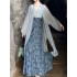 Chinese Traditional Hanfu Suit Women Summer Retro Loose Mesh Cardigan Tube Top Floral Skirt Three piece Set
