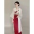 Chinese Traditional Hanfu Dresses Retro Temperament Cardigan Floral Tube Top High Waist Hip Skirt Three piece Set