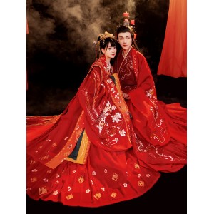 9 Pcs Song Dynasty Cross Collar Hanfu Set Traditional Chinese Women Men Wedding Suit Sling Vest Dresses Pendant