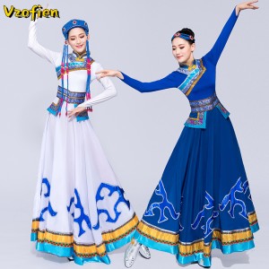 Mongolian Dance Costumes Ancient National Dance Dresses Female Stage DanceWear Performance Mongolian Dresses Hanfu Tibetan Folk Dance
