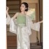 Summer Dresses Women Clothing Chinese Traditional Hanfu Improved Retro Elegant Cardigan Green Camisole Vest Printed Skirt