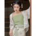 Summer Dresses Women Clothing Chinese Traditional Hanfu Improved Retro Elegant Cardigan Green Camisole Vest Printed Skirt