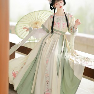 Women Hanfu Green Lotus Embroidered Skirt Chinese Traditional Fairy Dresses Cosplay Costumes Tang Suit