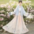 Spring Summer Princess Fairy Light Blue Floral Print Dresses Chinese Traditional Hanfu Cosplay Costume
