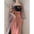 Chinese improved hanfu women folk dance Dresses japanese flower printing fairy chiffon kimono dress