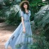 traditional chinese hanfu national flower embroidery chiffon Dresses vintage folk dance Dresses oriental party evening dress