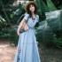 traditional chinese hanfu national flower embroidery chiffon Dresses vintage folk dance Dresses oriental party evening dress