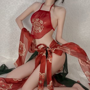 Red Chinese Hanfu Cosplay Costumes Sexy Lingerie Women Sleepwear Classic Bride Wedding Outfits Cute Anime See Through Erotic Set