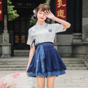 Chinese modern women fairy hanfu Dresses set girl improved female sweet two piece retro hanfu casual jk hanfu set a277