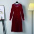 Tang Suit Chinese Improved Hanfu Women Woolen Trench Pleated Dresses Overwear Ethnic Flower Embroidery Clothes