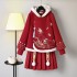 Modern Women Hanfu Embroidery Red Top Hoodies Cotton Warm Chinese Pleated Skirt Plus Size Girl Fairy Cosplay Costumes