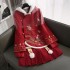 Modern Women Hanfu Embroidery Red Top Hoodies Cotton Warm Chinese Pleated Skirt Plus Size Girl Fairy Cosplay Costumes