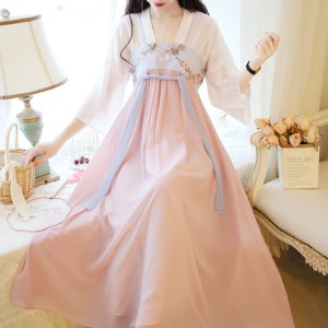 Chinese Traditional Hanfu Pink Slim Elegant Dresses Improved Hanfu Daily Modern China Retro Clothing For Women