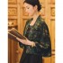 improved national chinese song dynasty jacket trumpet half sleeve flower printed short women hanfu top g923