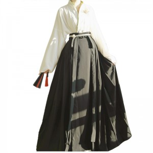 Women Chinese Traditional Hanfu Song Dynasty Long Solid Color Pleated Horse-face Skirt Long-sleeved Shirt Cosplay Costume