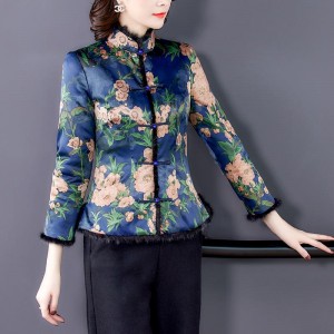 national flower print chinese padded jacket women oriental traditional vintage chinese hanfu coat ethnic tang suit