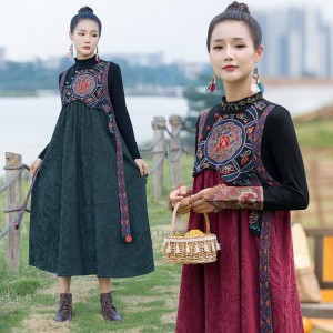 Chinese vintage Dresses Women elegant flower embroidery national folk dance traditional Minority Costumes