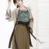 Creative Chinese printed hanfu simple Chinese suspender top 3 piece modified daily autumn winter hanfu suit