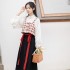 2 Colors 3Pc Improved Ming Dynasty Women Hanfu Dresses Classic White Shirt Spring Autumn Vest Horse Face Skirt Elegant Daily Suit