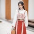 2 Colors 3Pc Improved Ming Dynasty Women Hanfu Dresses Classic White Shirt Spring Autumn Vest Horse Face Skirt Elegant Daily Suit