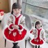 Girls Hanfu Full Suit of Autumn Winter Year Clothes Fashion Set Children Princess Skirt Plus Velvet Chinese Tang Style