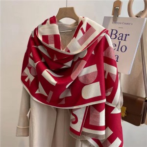 Alphabet scarf Women double face imitation cashmere scarf comfortable air conditioning shawl cover blanket widened thick neck