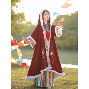 Hanfu Women Exotic Style Tibetan Costume Girl Costume Ethnic Minority Style Autumn Winter