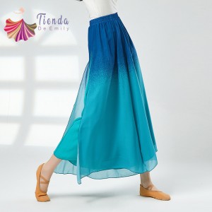 2 Layers Gradient Dance Pant Loose Wide Leg Chiffon Trousers Flowy Skirt Hanfu Modern Chinese Dancing Practice Clothes