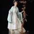 3Pc Original Ming Dynasty Cyan Hanfu Dresses Set Women Embroidered White Long Vest Coat Cyan Gown Classic Horse Face Skirt