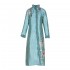 High end Elegant Fine Embroidery Cyan Cheongsam Traditional Chinese Fluff Edge Long Cotton Women Hanfu Robe Casual Gown