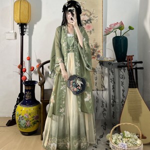 3PCS Set Chinese Fashion Hanfu Dresses Tea Green Flowing Dresses Chinese Ancient Women Embroidery Dresses Costumes For Shooting Graduat