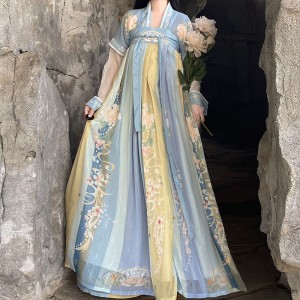 Women Hanfu Dresses Chinese Elegant Clothes Outfit Folk Dance Stage Costumes Traditional Vintage Floral Print Princess Set