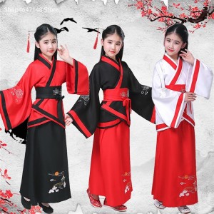 Chinese Traditional Dresses Ancient Boy Girl Long Sleeve Folk Dance Performance Clothing Hanfu Set