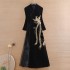 Ancient Chinese Hanfu Women Spring Phoenix Heavy Industries Embroidery Lace Velvet Black Elegant Thin Slim Dresses